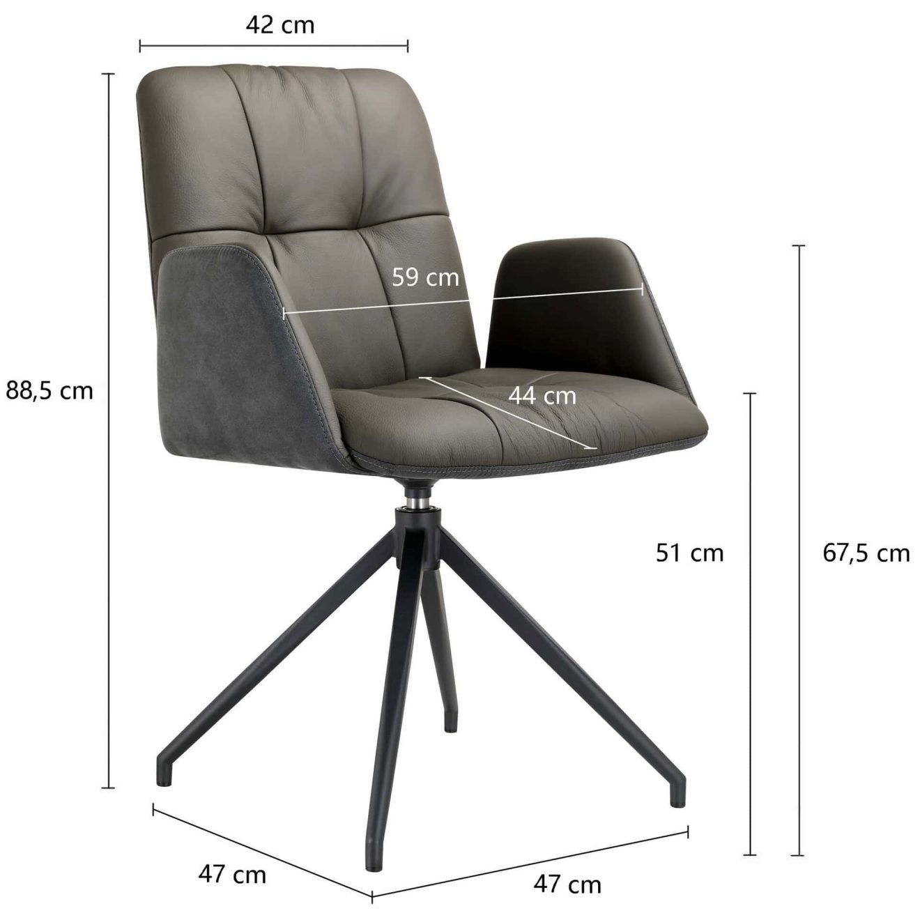 96119720 Cleo Armstoel Swiffel Zwart Afmeting