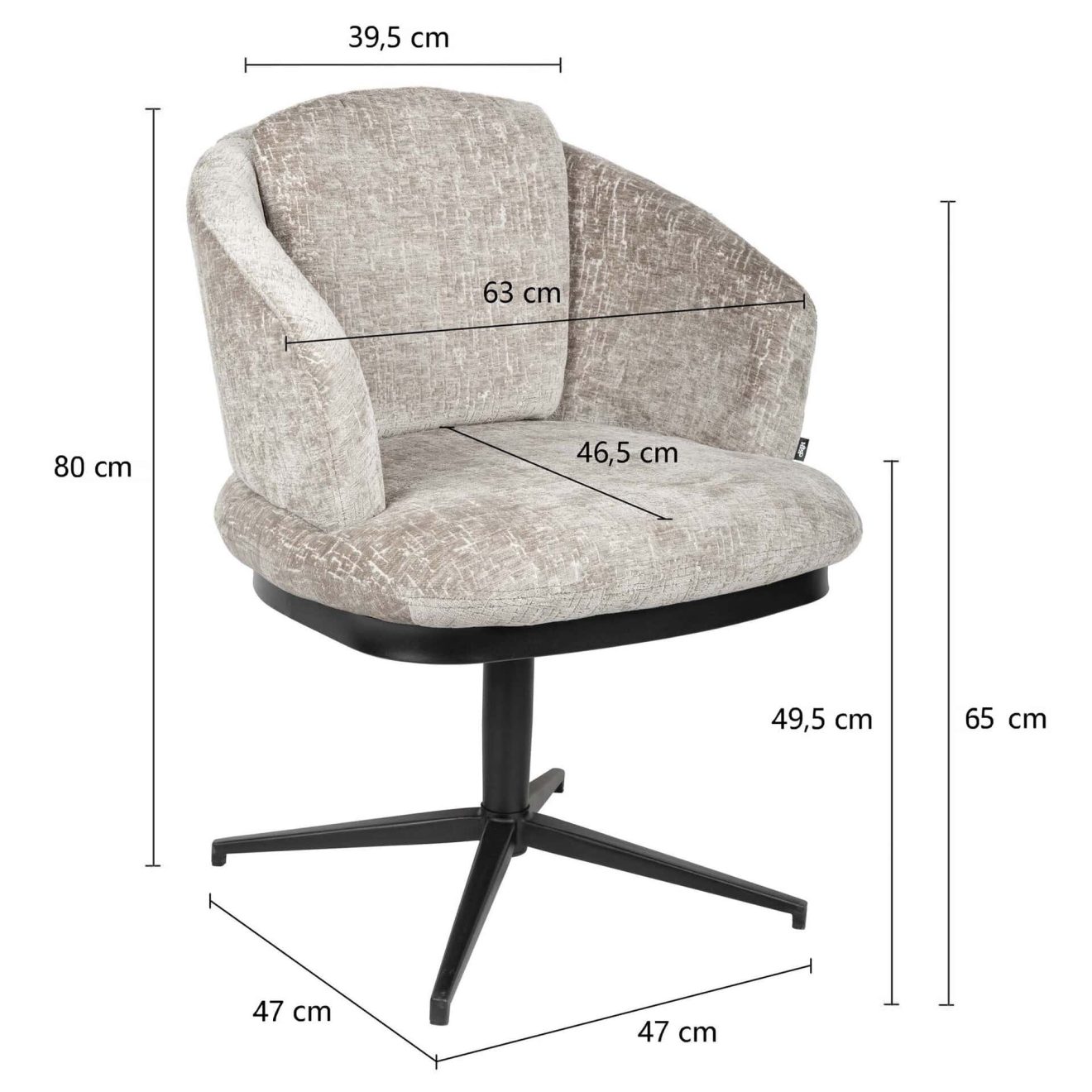 96125600 Sierra Armstoel Swivel Shitake Afmeting