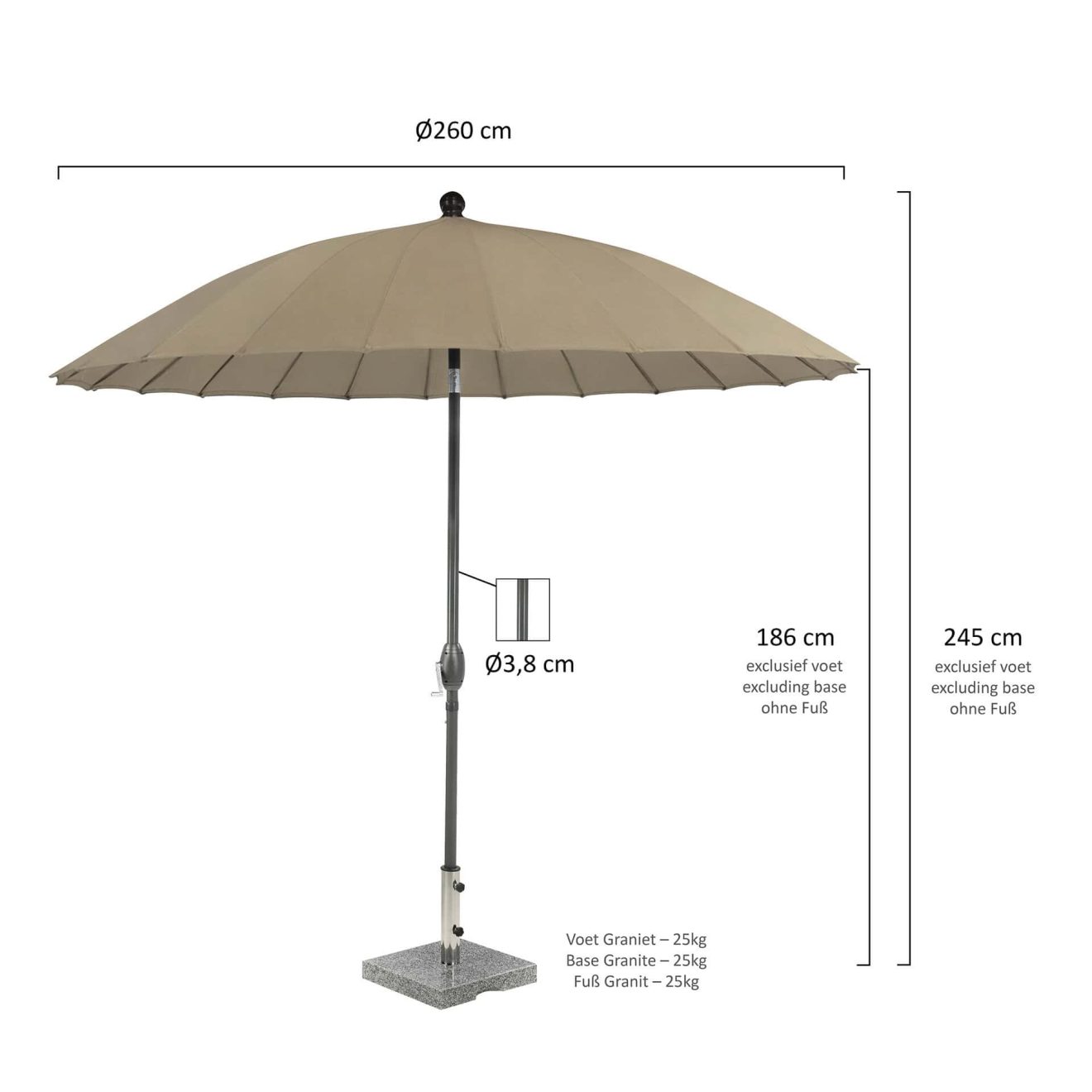 96913881 Parasol Columbia Taupe Afmeting