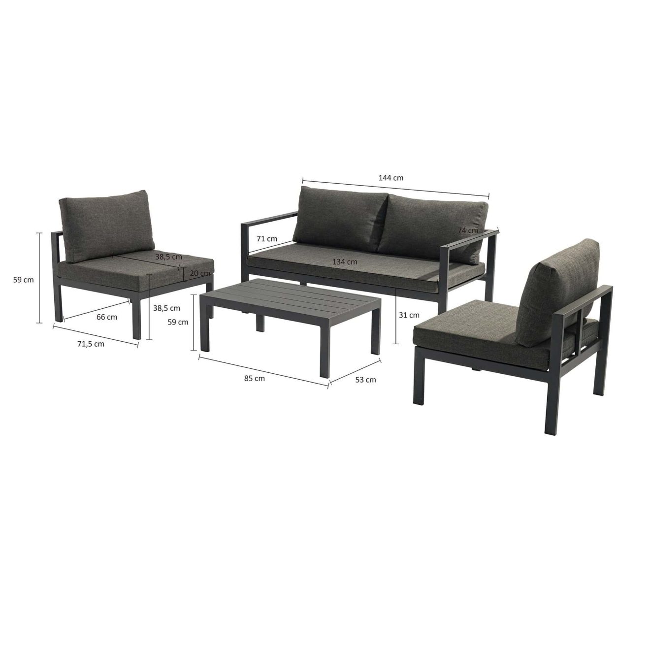 96914910 Loungeset Hakala Antraciet Afmeting