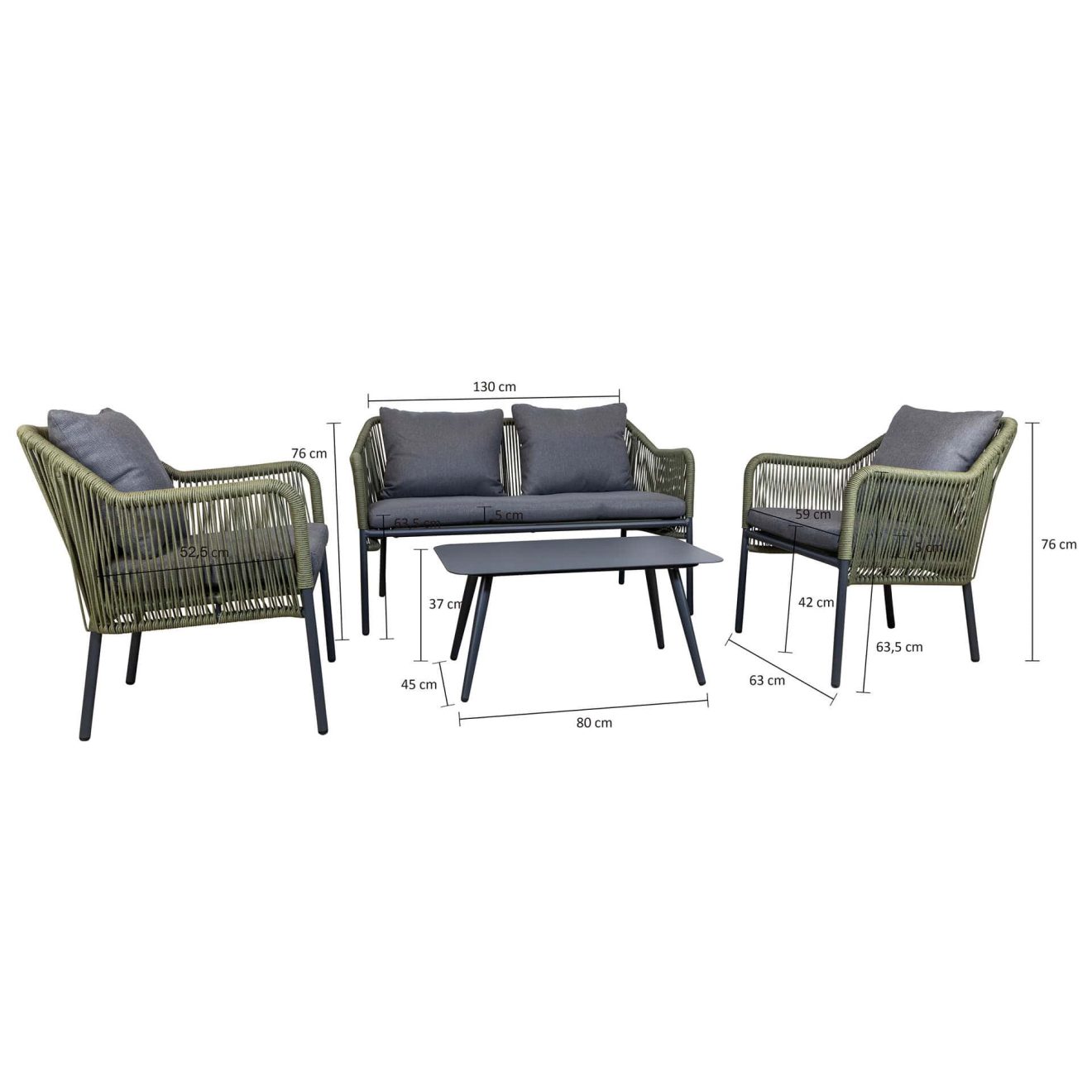 96919700 Baleric Loungeset Groen Afmeting