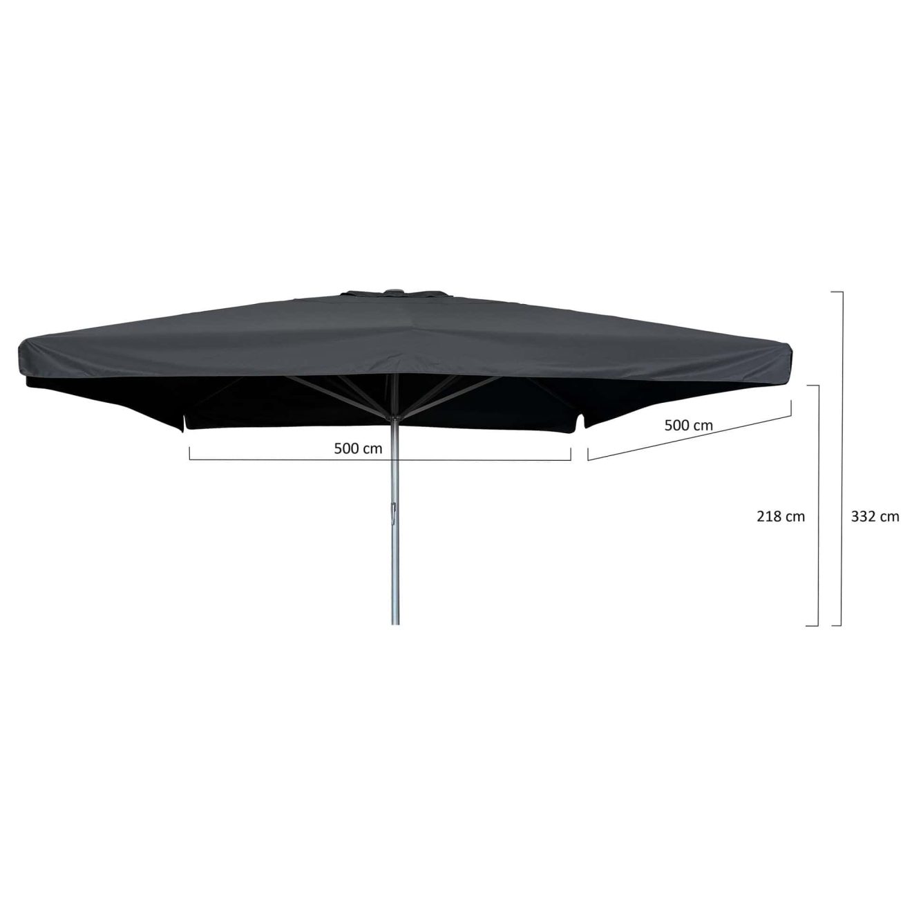96920670 Parasol Karin2.0 500x500 Zwart Antraciet Afmetingenhr