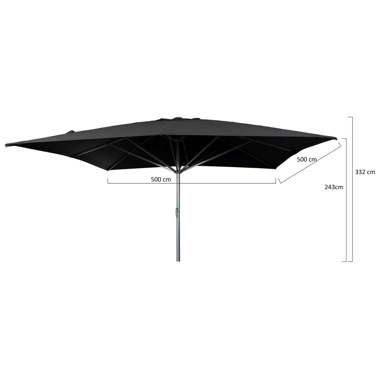 96920730 Parasol Liva2.0 500x500 Zwart Antraciet Afmetingenhr