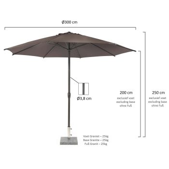96926150 Parasol Pisa Taupe 300 Afmeting