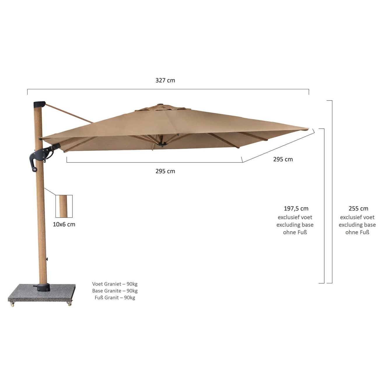96920520 Parasol Eifel Woodlook Taupe Afmeting