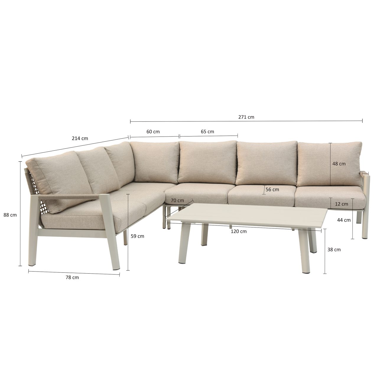 96920960 Hoeklounge Hana Beige Afmetinghr