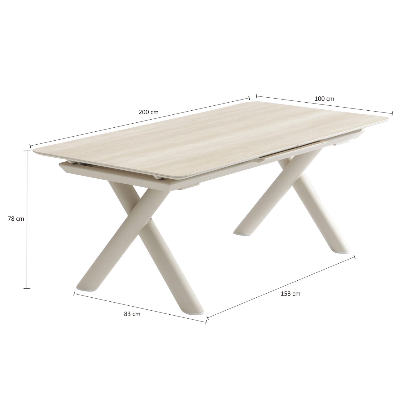 96921400 Belliami Tafel Uitschuifbaar 200:260x100cm Zand Afmetingen1hr