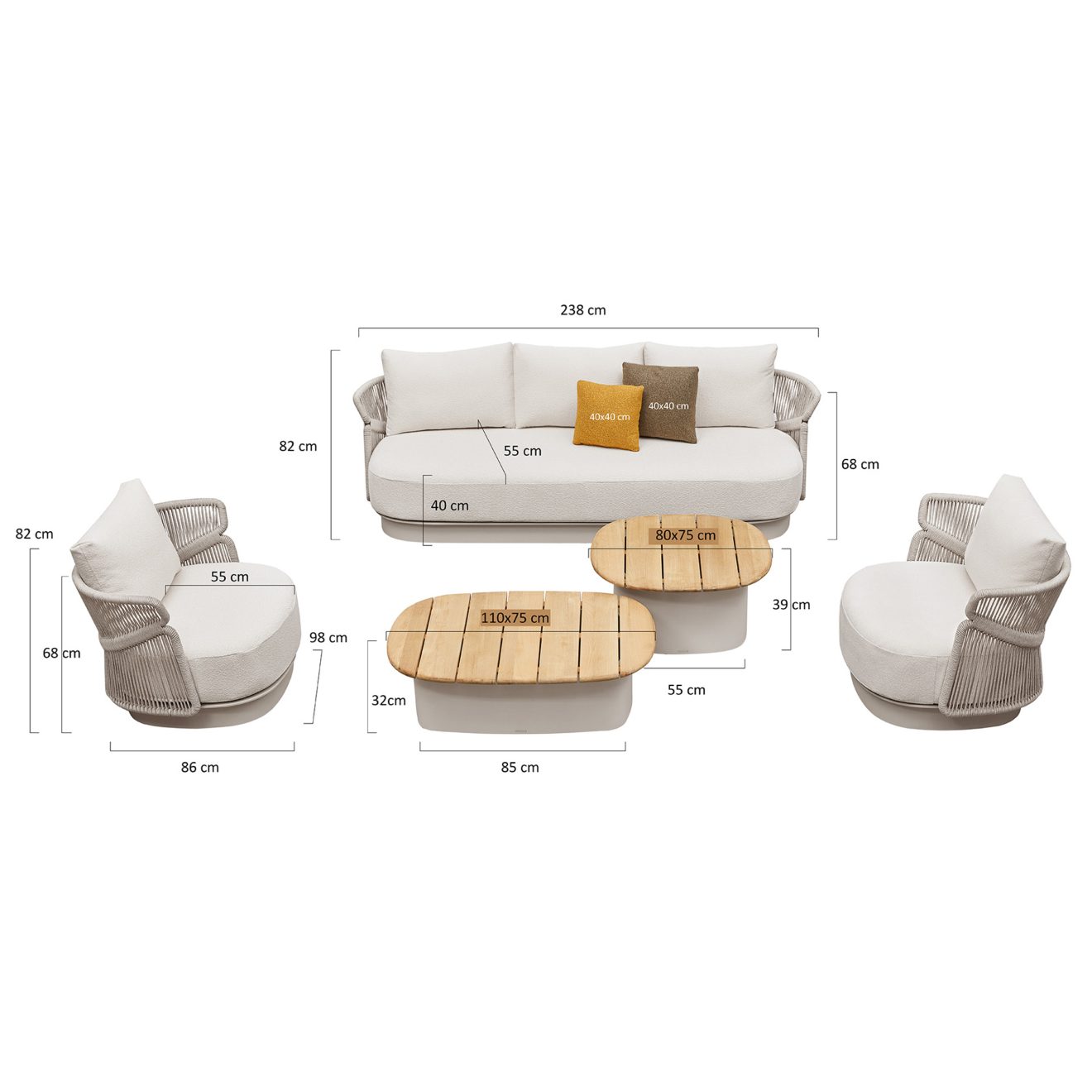 Aio Loungeset 3zits Teddy Afmeting