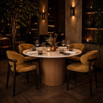 96415200 Bolzano Eettafel ø130 Naturel Marmer Wit Sfeer 1