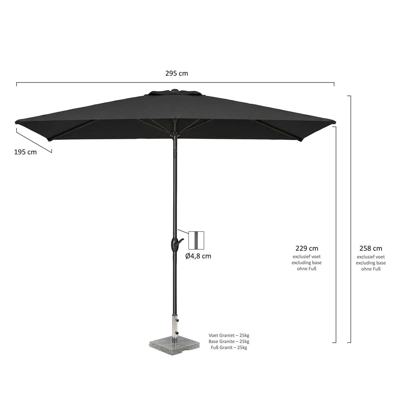 96913952 Parasol Mambo Zwart Afmetingen