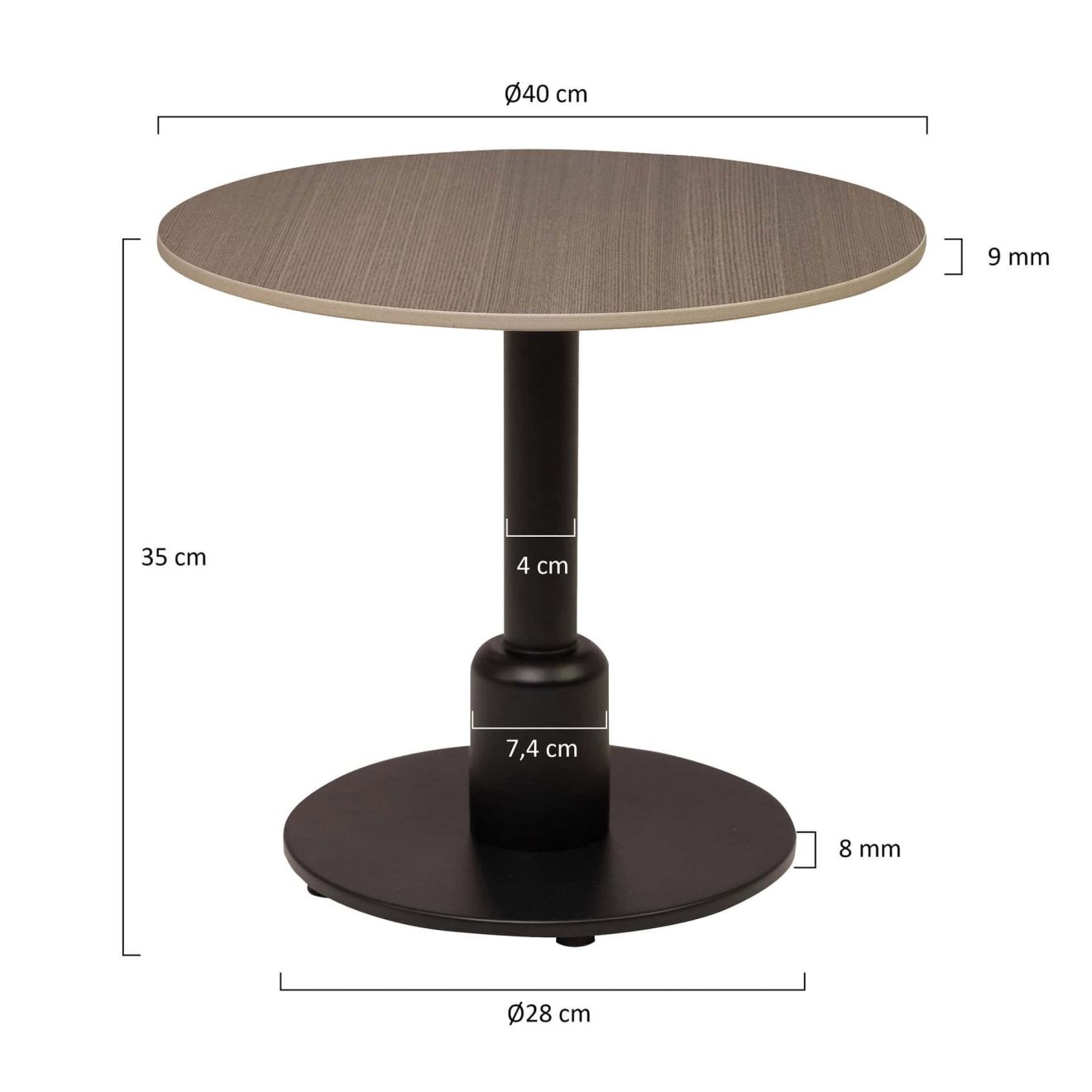 96925530 Duco Bijzettafel T003 35cm 96326260+96326380 Afmetinghr